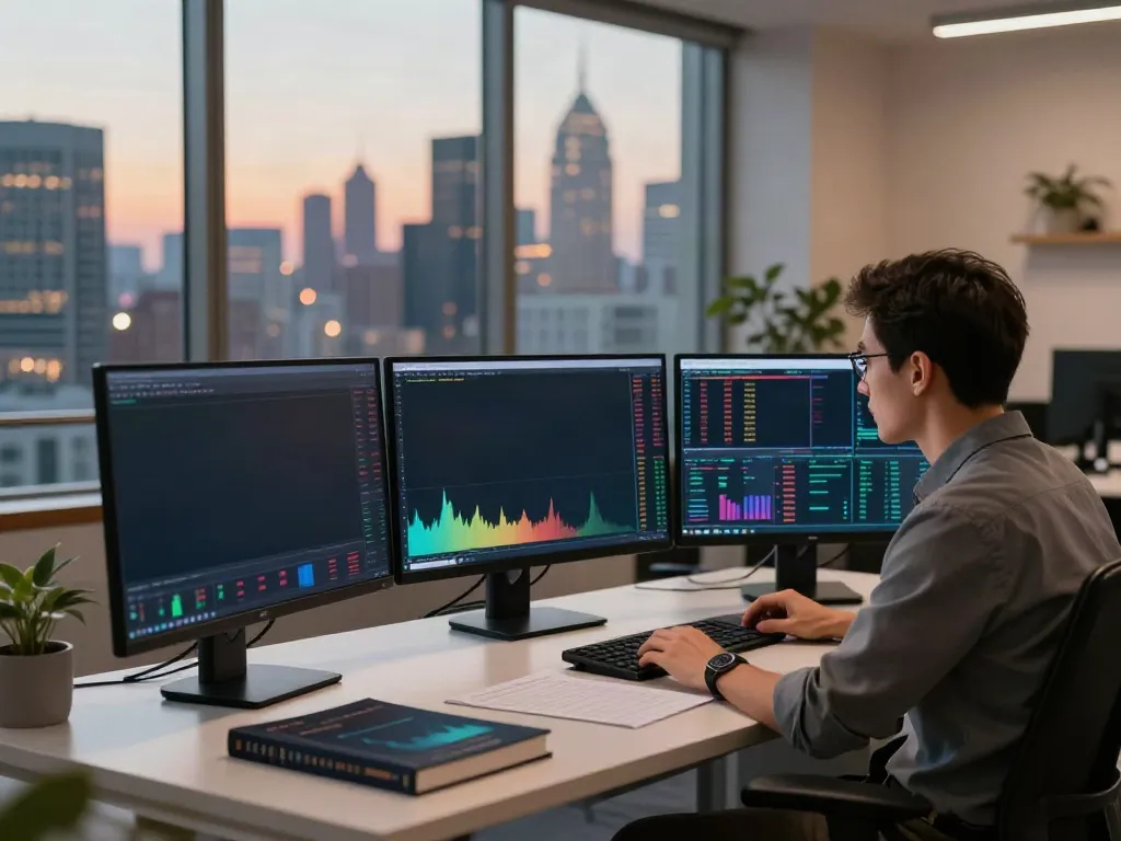 Dynamic trading studio with trader focused on tradingview官网 charts and data analysis.