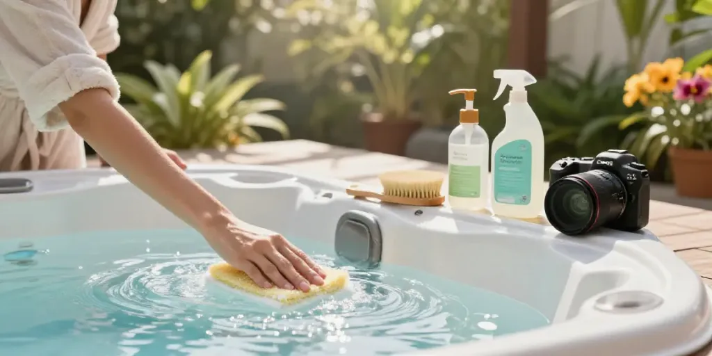 Spa Cleaning & Wash Replacement in a serene outdoor setting with eco-friendly products.