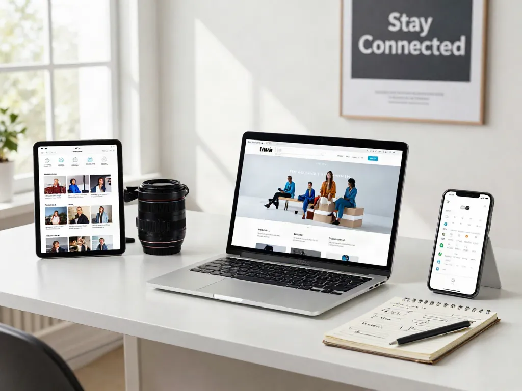 User accessing a 링크모음 platform on a laptop in a bright office workspace.