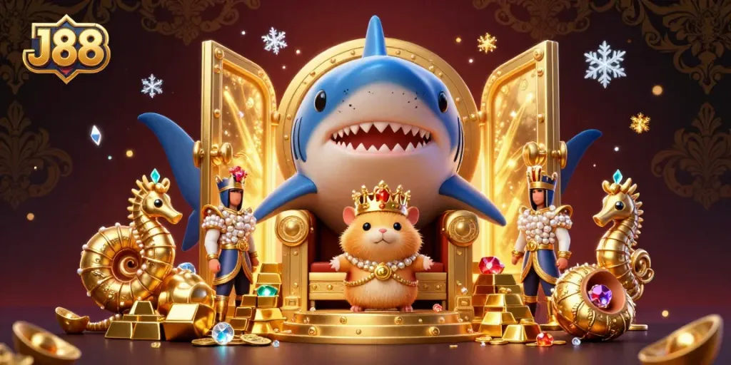 Engage in victorious J88 moments with a playful hamster king in a treasure-filled kingdom.