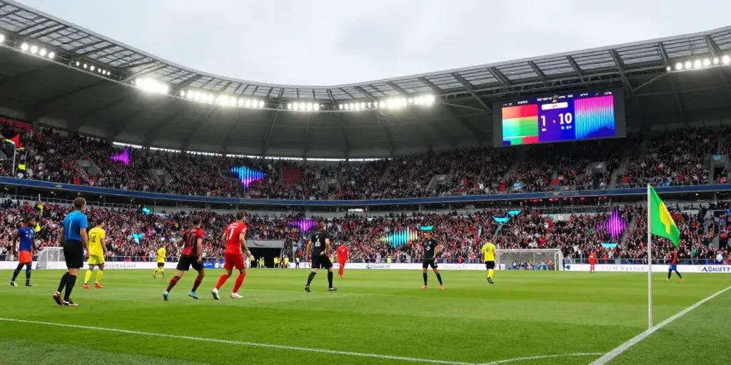 Real-time football match atmosphere showcasing lively fans and players, highlighting the excitement of ผลบอลสด.