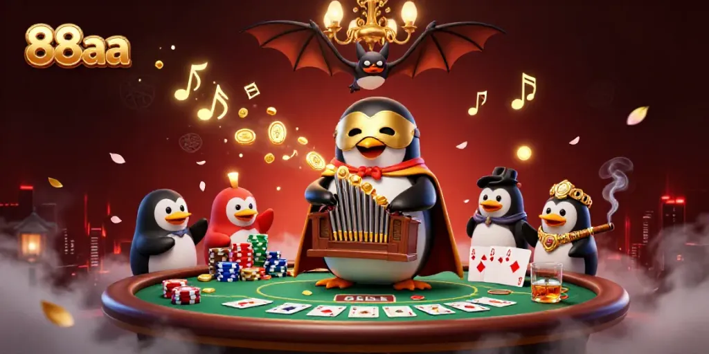 Experience thrilling gameplay with 88aa, featuring a phantom penguin creating a spectacle of coins and excitement.