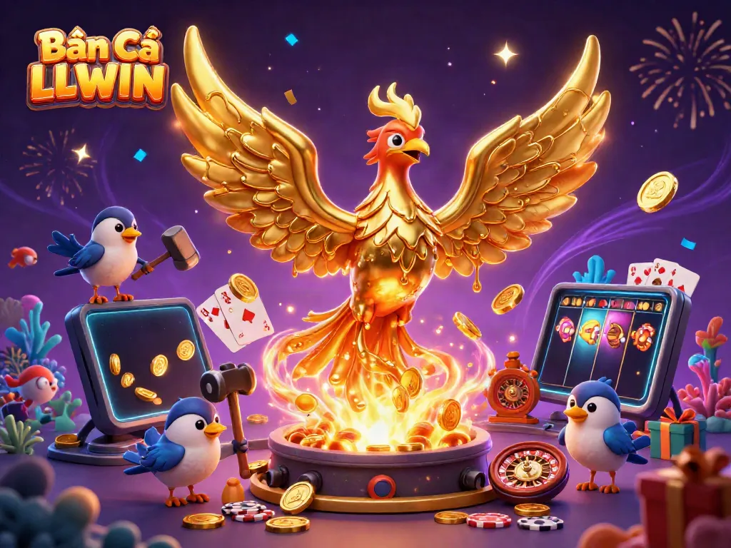 Engage in the thrilling experience of Bắn Cá LLWIN with vibrant underwater elements and dynamic characters.